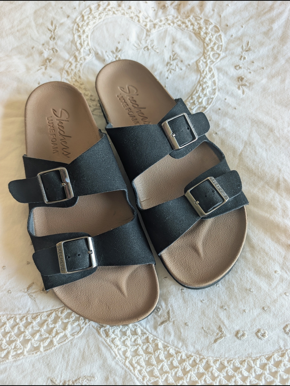 Skechers Black Dual-Buckle Slide Sandals